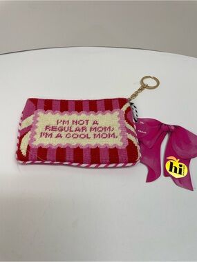 Pink & Red Striped Key/Card Holder with Gold Ring